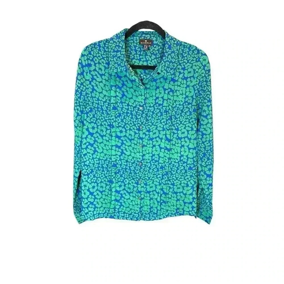MARBLE Blue And Green Button Down Blouse Size Small - Picture 1 of 11